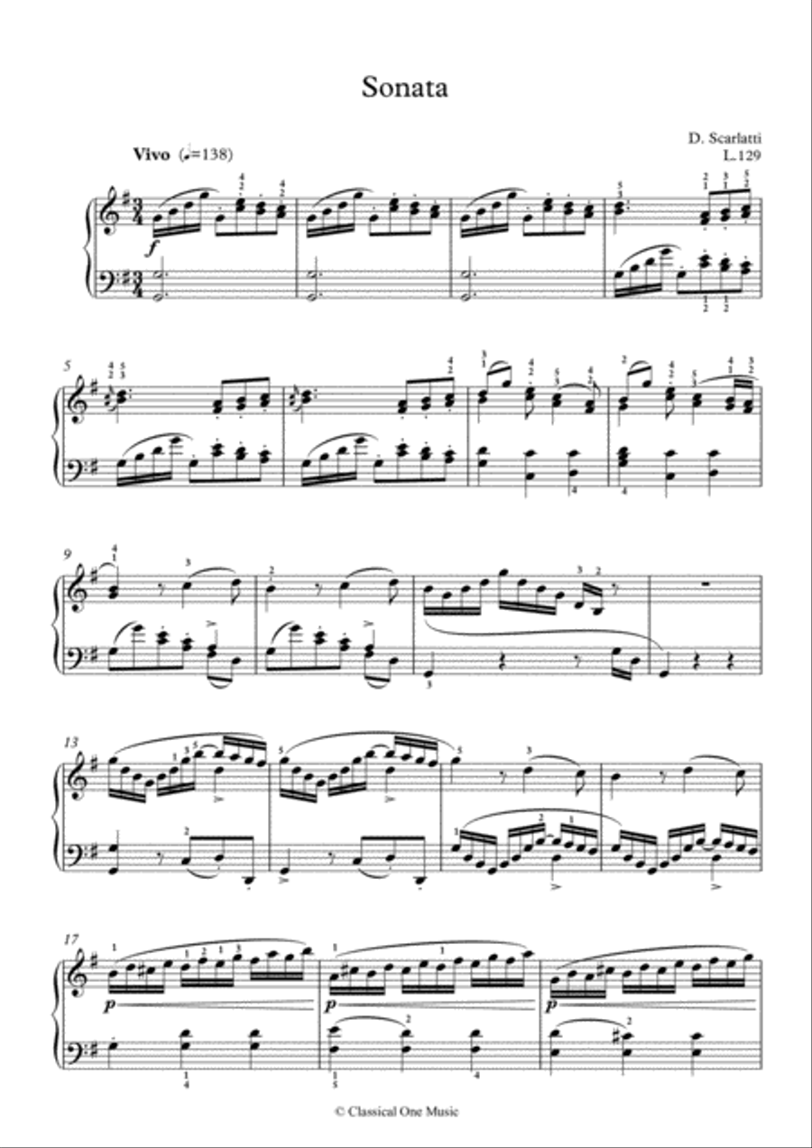 Scarlatti-Sonata in G-Major L.129 K.201(piano) Piano Solo scores gallery preview page 2