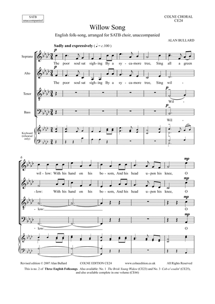 Willow Song, folk-song arranged for SATB unaccompanied image number null