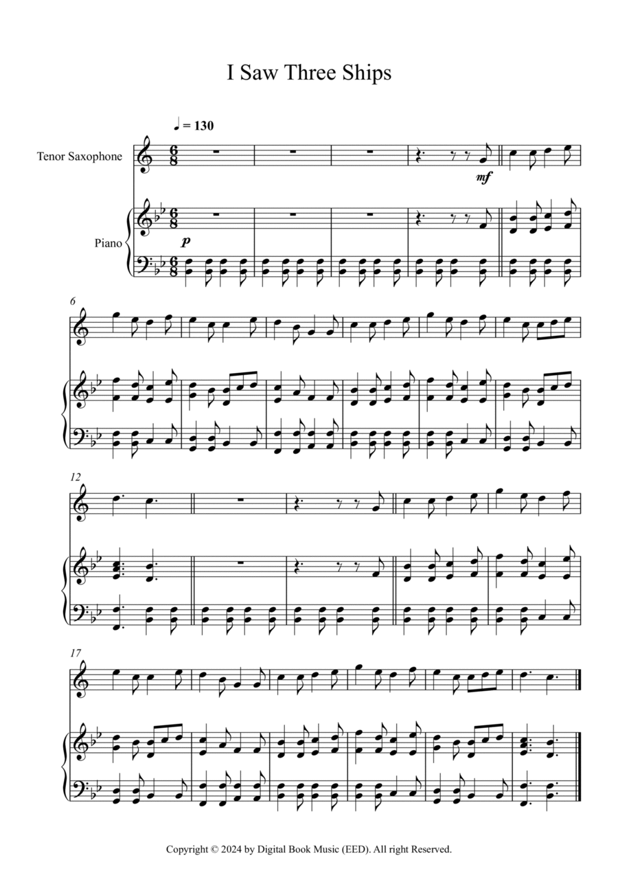 I Saw Three Ships (Tenor Sax + Piano) Tenor Saxophone scores gallery preview page 1