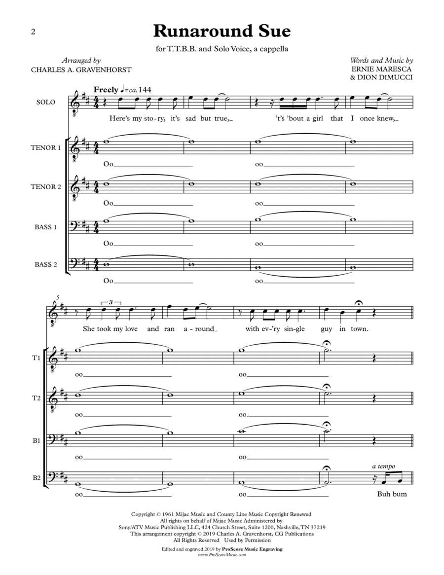 Runaround Sue TTBB scores gallery preview page 1