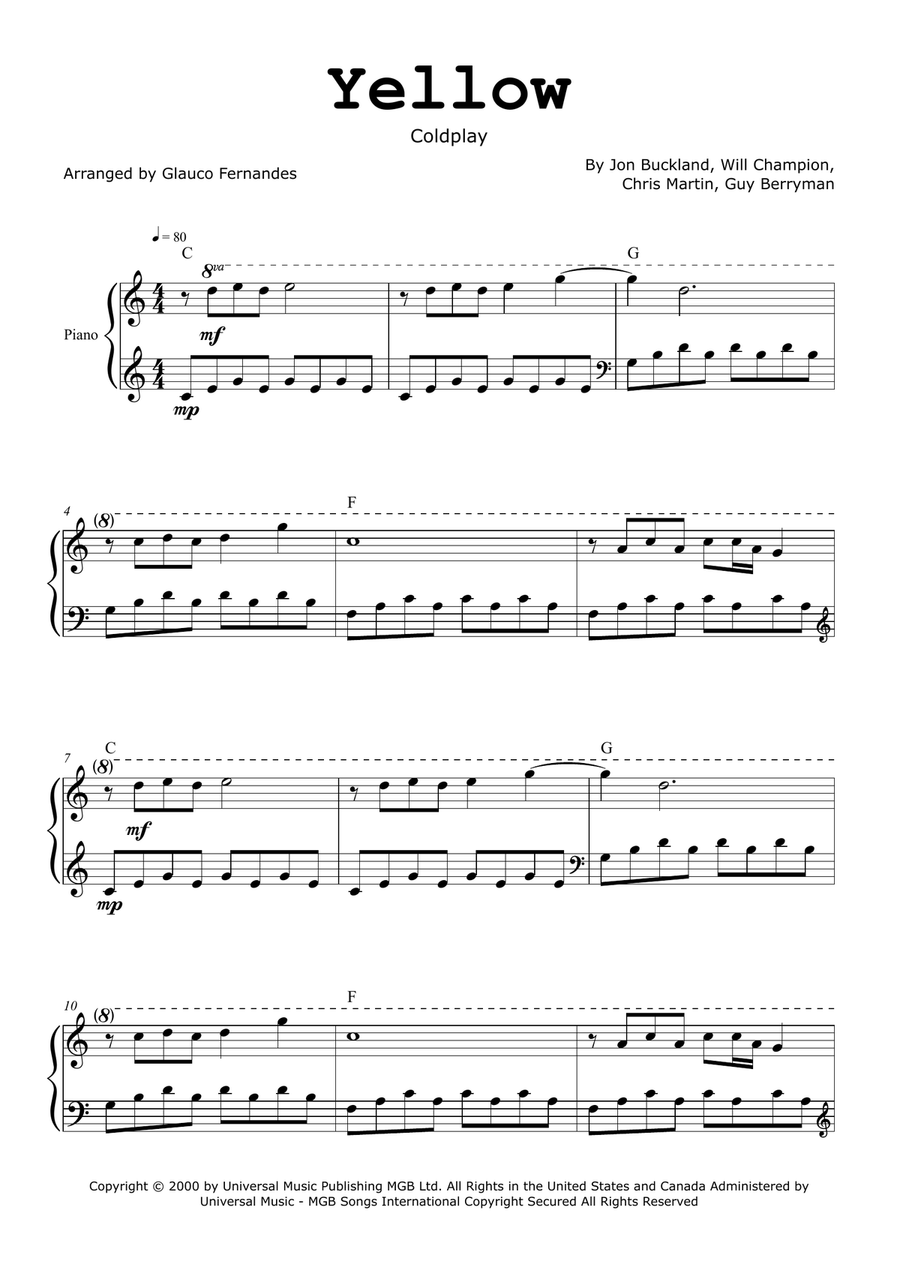 Yellow Easy Piano scores gallery preview page 1