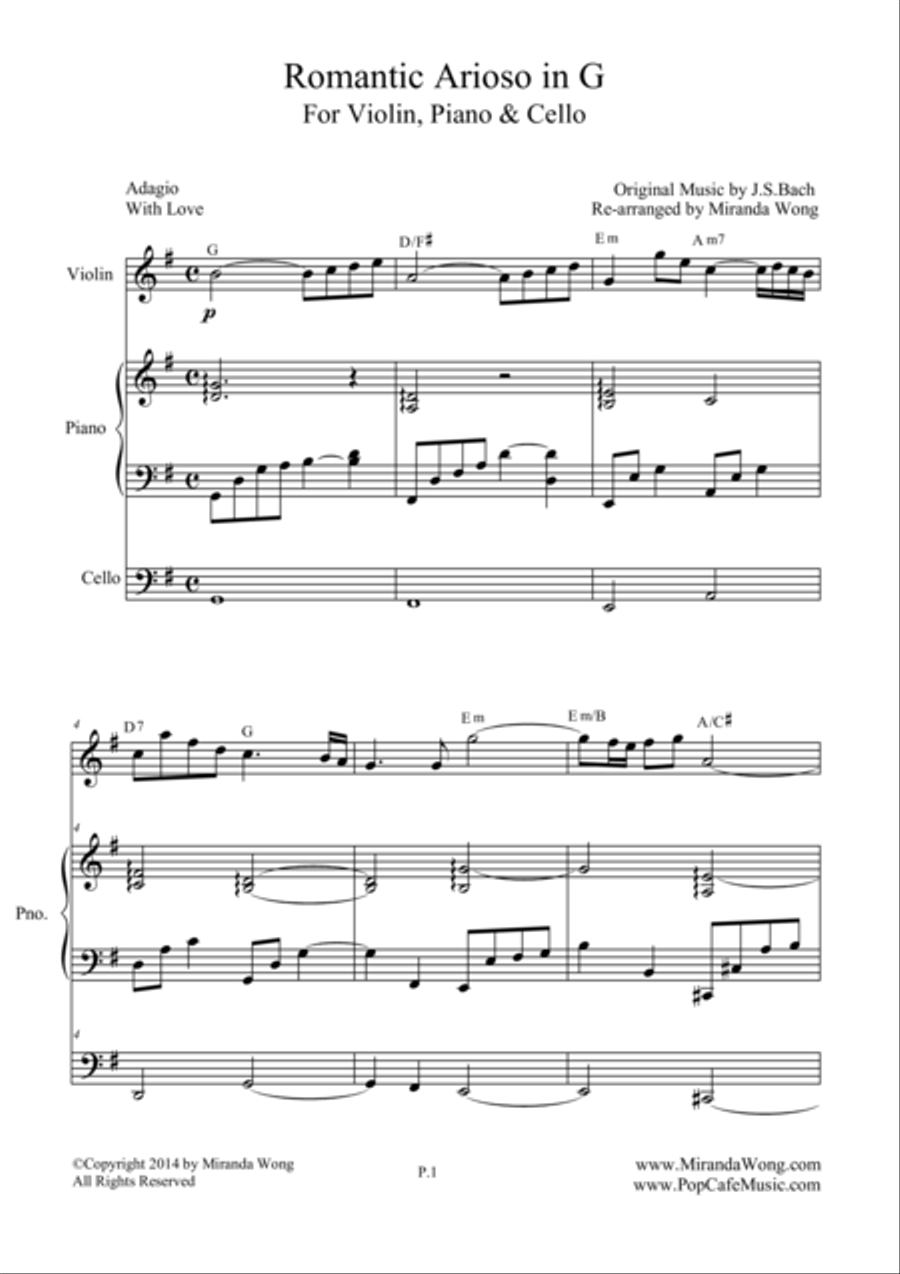 Romantic Arioso in G - Violin, Piano & Cello (Romantic Version) Romantic Arioso in G - Violin, Piano & Cello (Romantic Version) Piano Trio scores gallery preview page 1