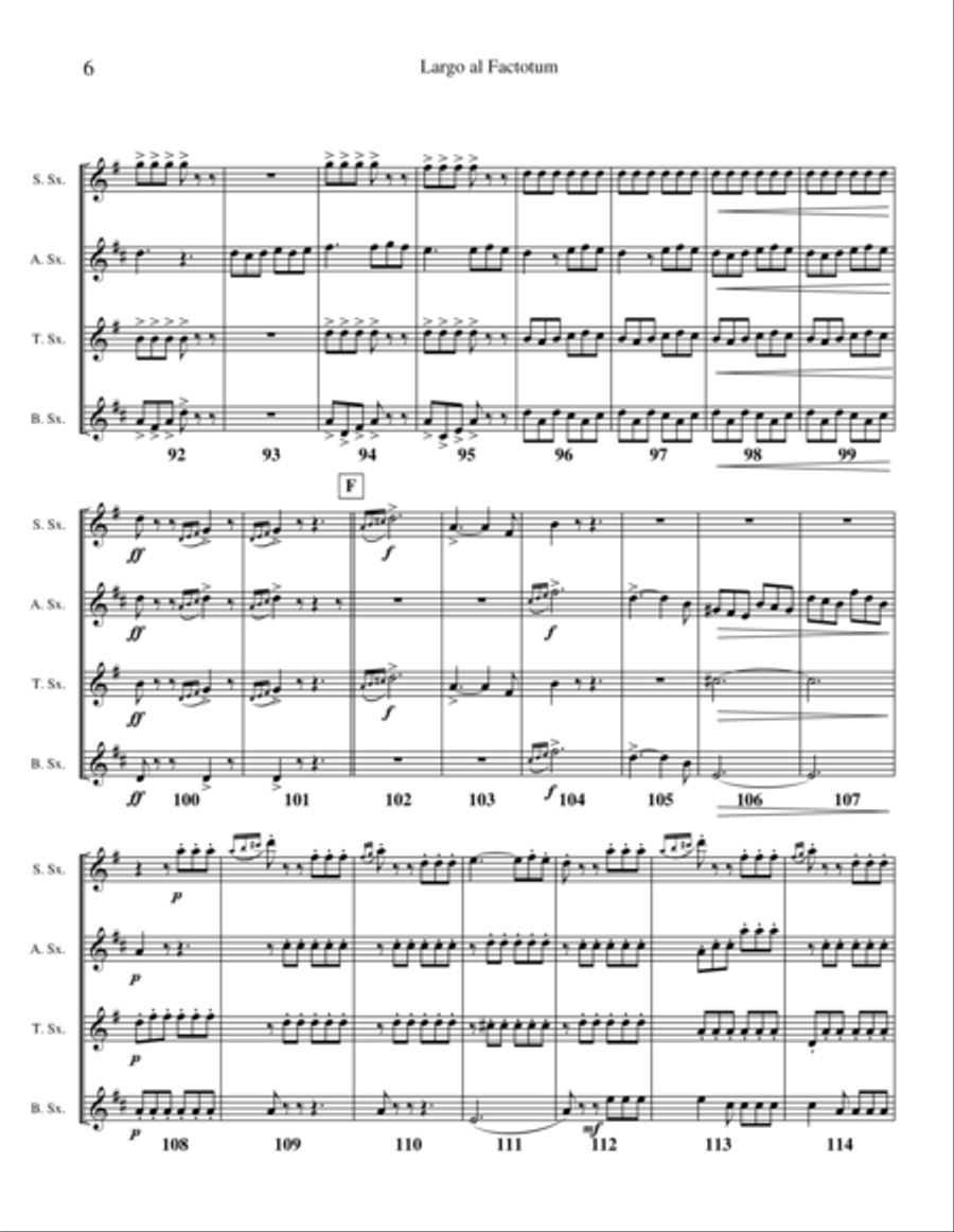 Largo al Factotum (from the Barber of Seville), transcribed for Saxophone Quartet Saxophone Quartet scores gallery preview page 5