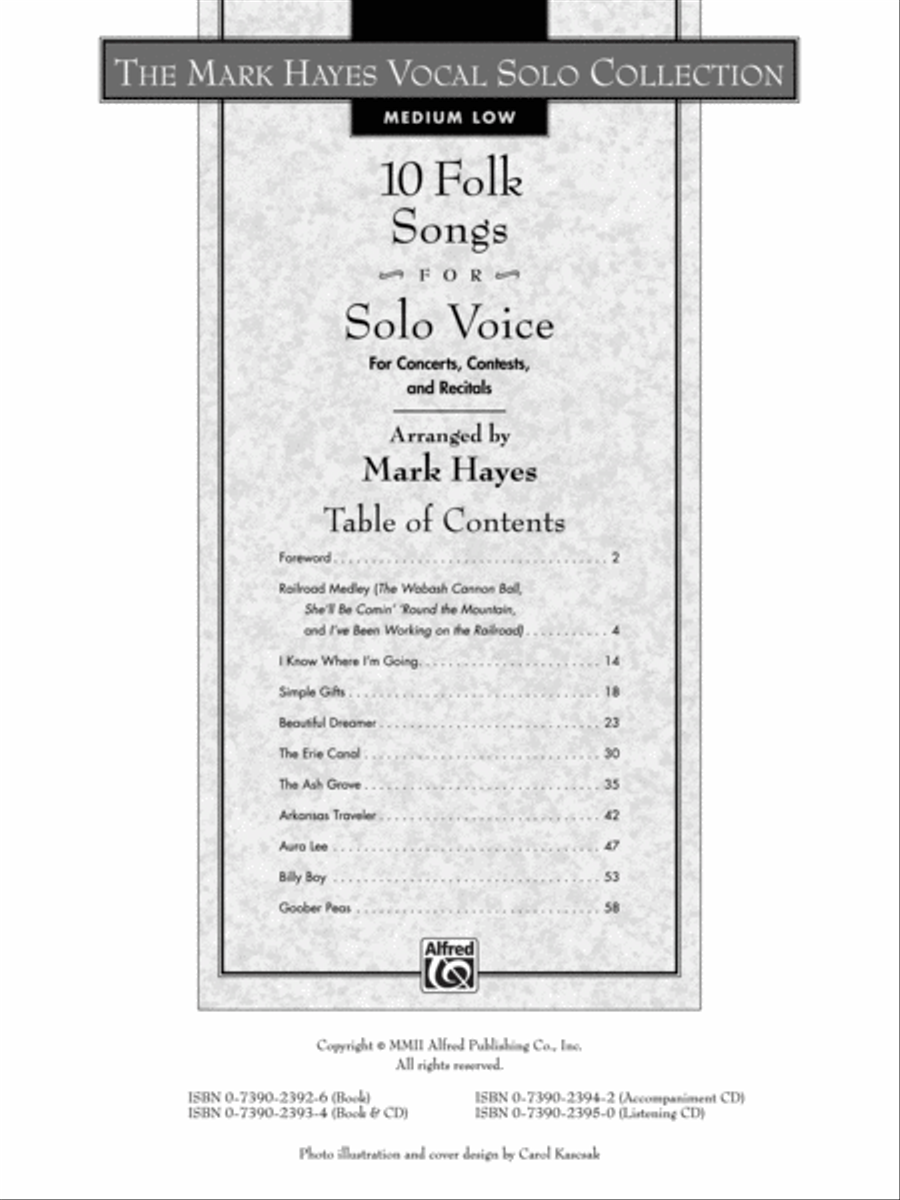 The Mark Hayes Vocal Solo Collection -- 10 Folk Songs for Solo Voice image number null