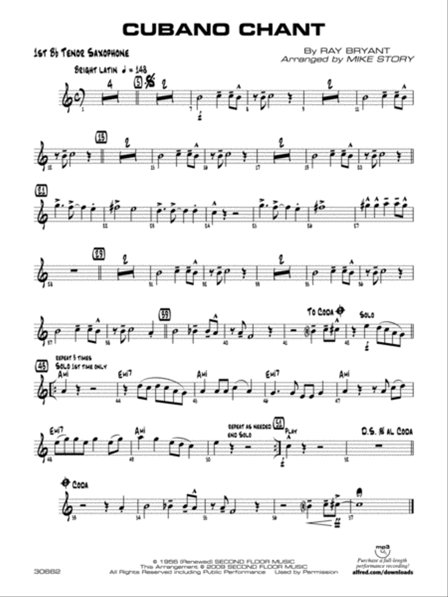 Cubano Chant: B-flat Tenor Saxophone Jazz Ensemble scores gallery preview page 1