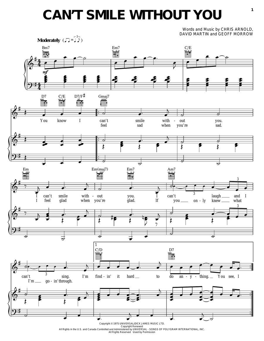 Can't Smile Without You Acoustic Guitar scores gallery preview page 1