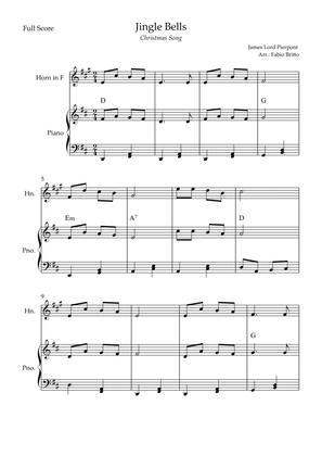 Jingle Bells (Christmas Song) for Horn in F Solo and Piano Accompaniment with Chords