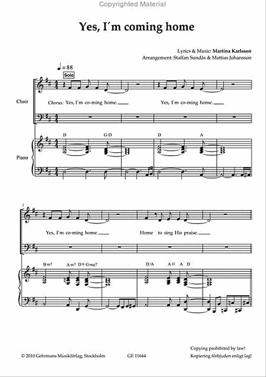 Yes, I'm coming home 4-Part scores gallery preview page 2