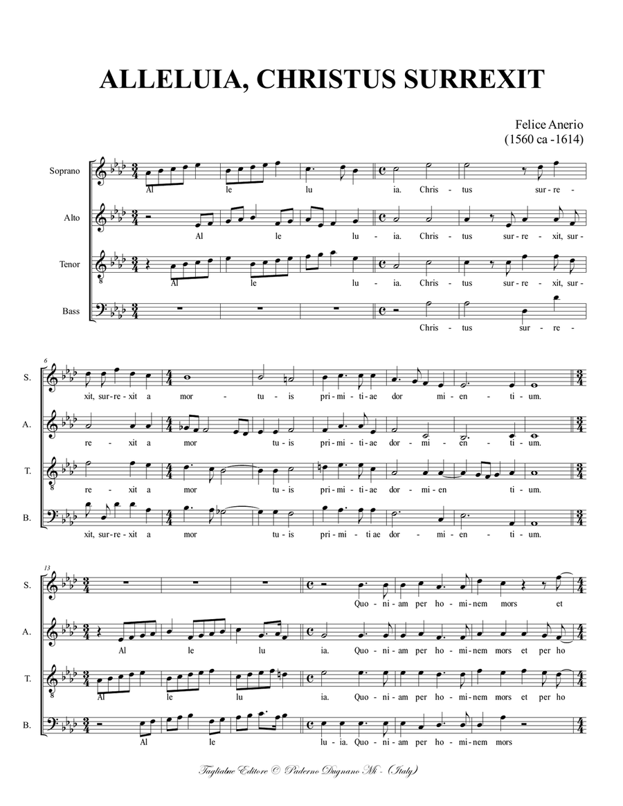 ALLELUIA, CHRISTUS SURREXIT - F. Anerio - For SATB Choir 4-Part scores gallery preview page 2