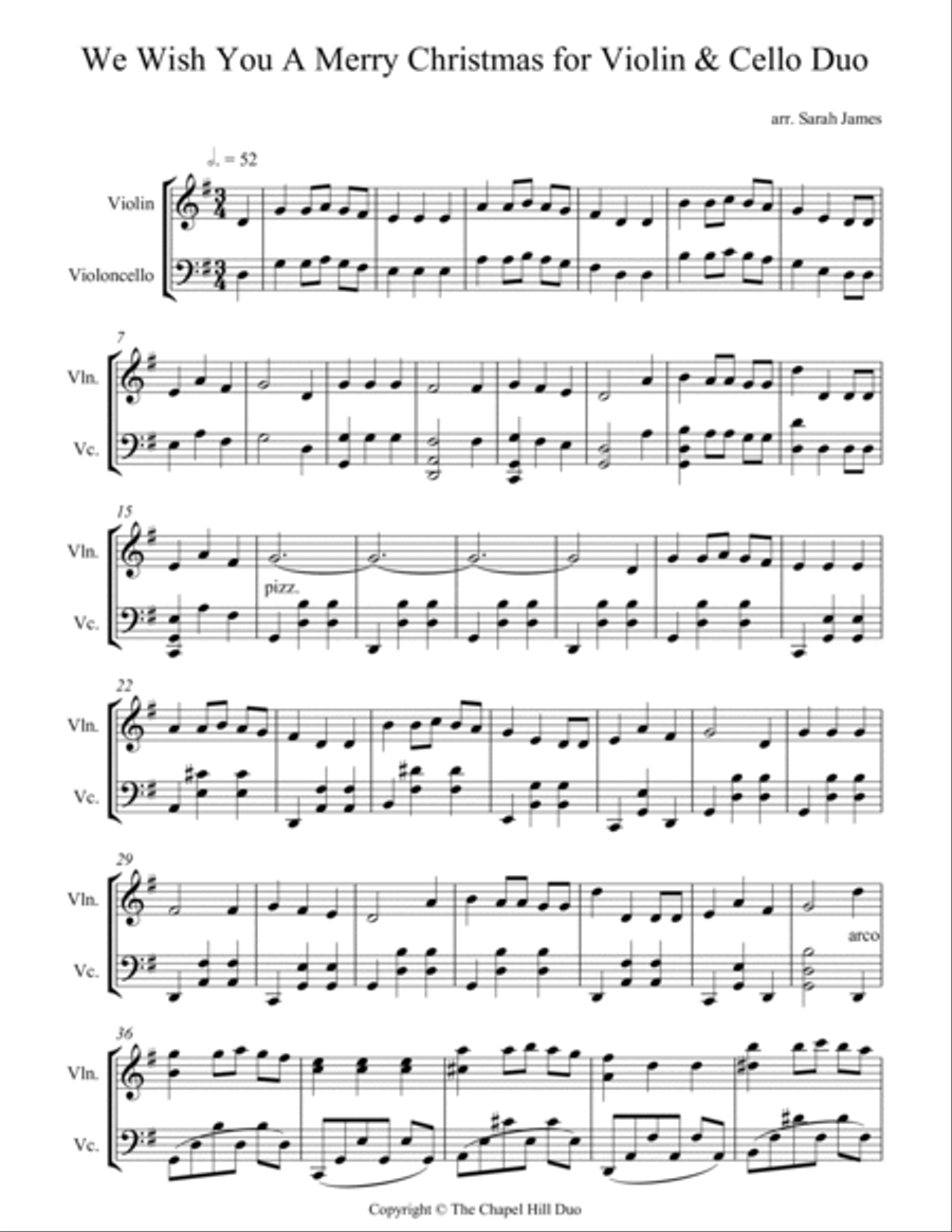 We Wish You a Merry Christmas - Full Length Violin & Cello Arrangement in a Jazz Style by The Chapel String Duet scores gallery preview page 2
