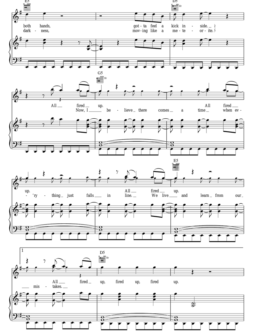 All Fired Up Piano, Vocal, Guitar scores gallery preview page 3