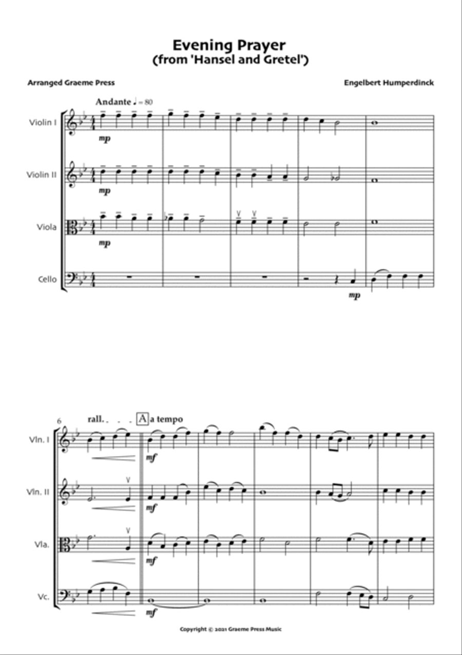 Evening Prayer (from Hansel and Gretel) String Quartet scores gallery preview page 2