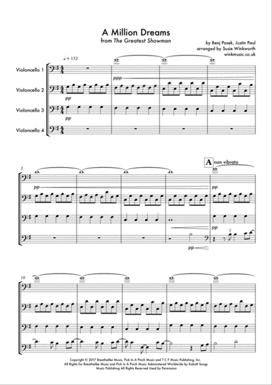 A Million Dreams String Quartet scores gallery preview page 1