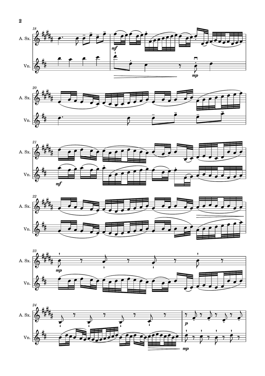 Canon in D Major, P.37; T.337. Arranged for Alto Saxophone and Violin Chamber Music scores gallery preview page 2