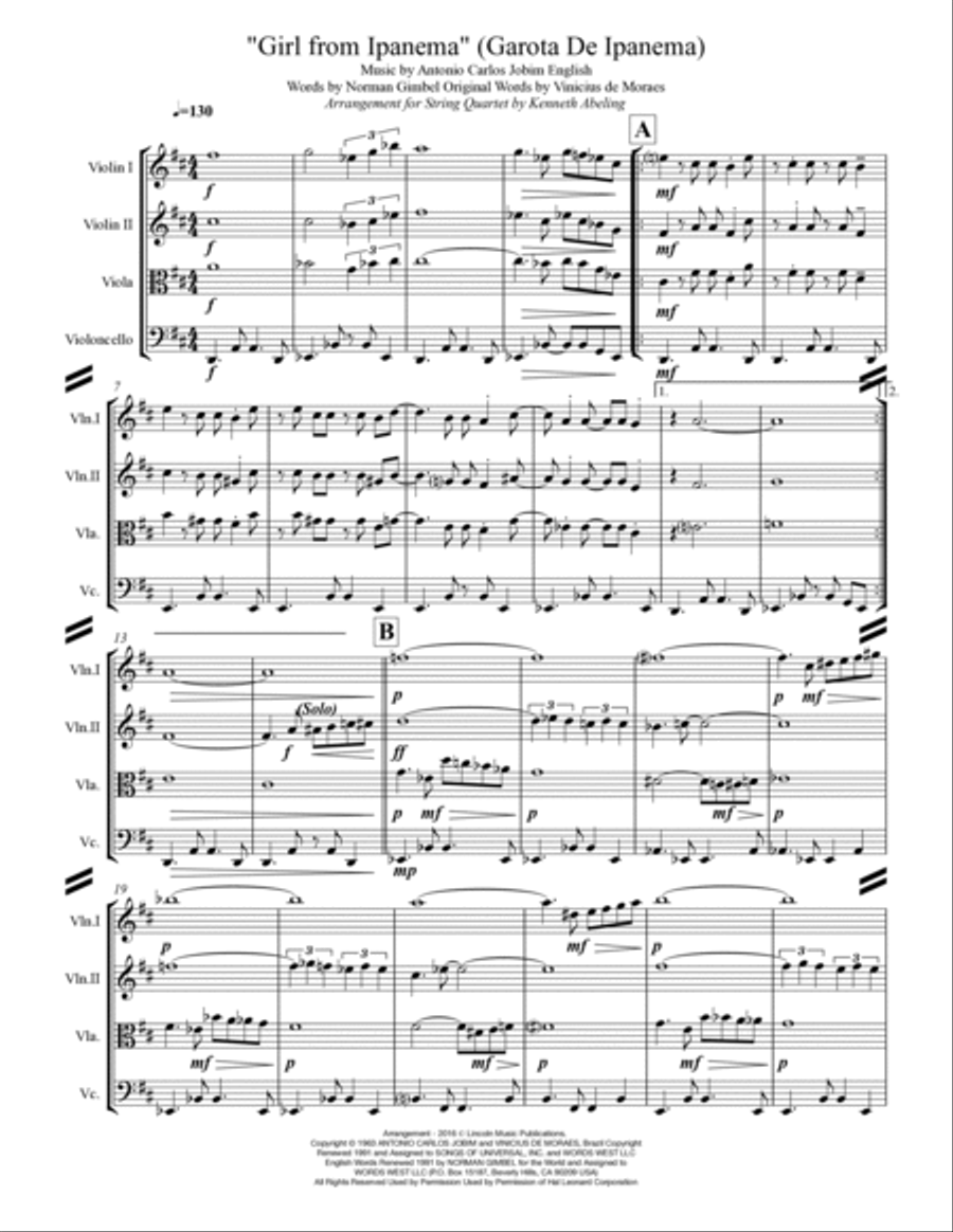 The Girl From Ipanema (Garota De Ipanema) String Quartet scores gallery preview page 2