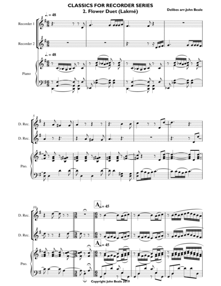 CLASSICS FOR RECORDER SERIES 2 Flower Duet (Lakmé) for 2 Descant Recorders and Piano image number null