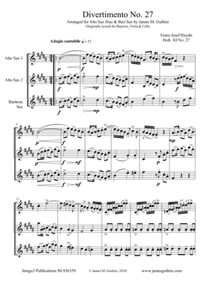 Book cover for Haydn: Divertimento No. 27 for Sax Trio