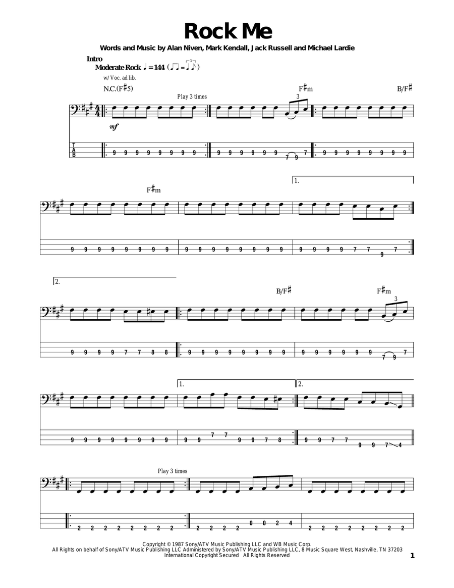 Rock Me Bass Guitar Tablature scores gallery preview page 1