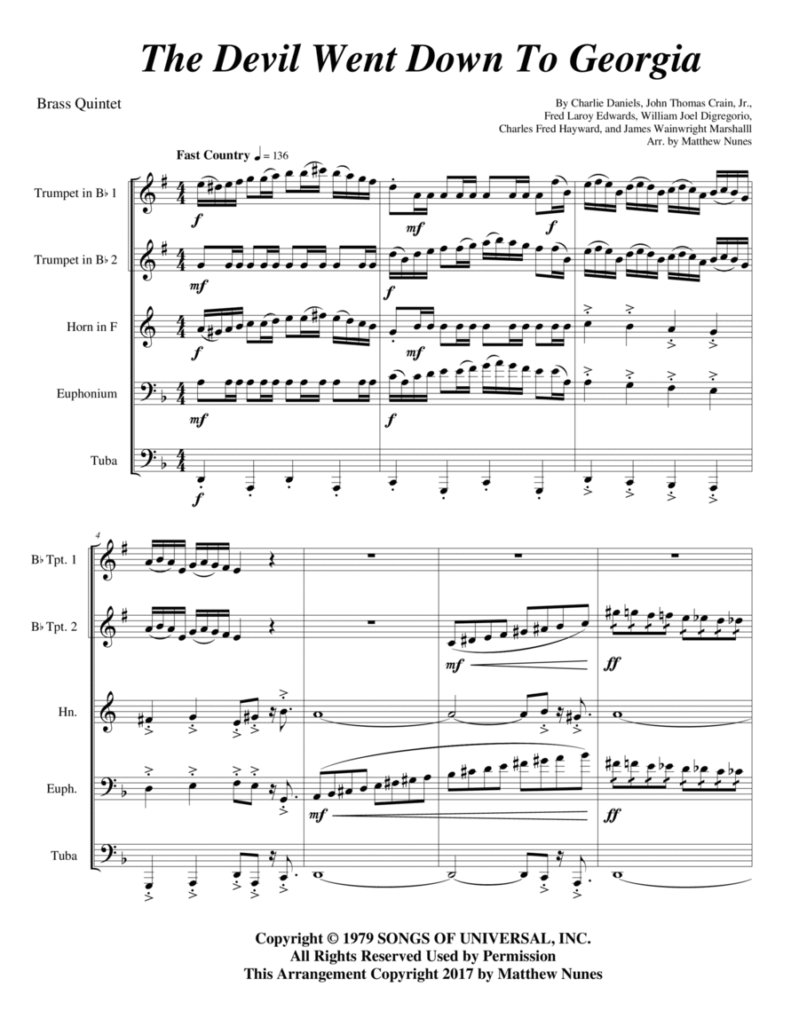 The Devil Went Down To Georgia Brass Ensemble scores gallery preview page 1