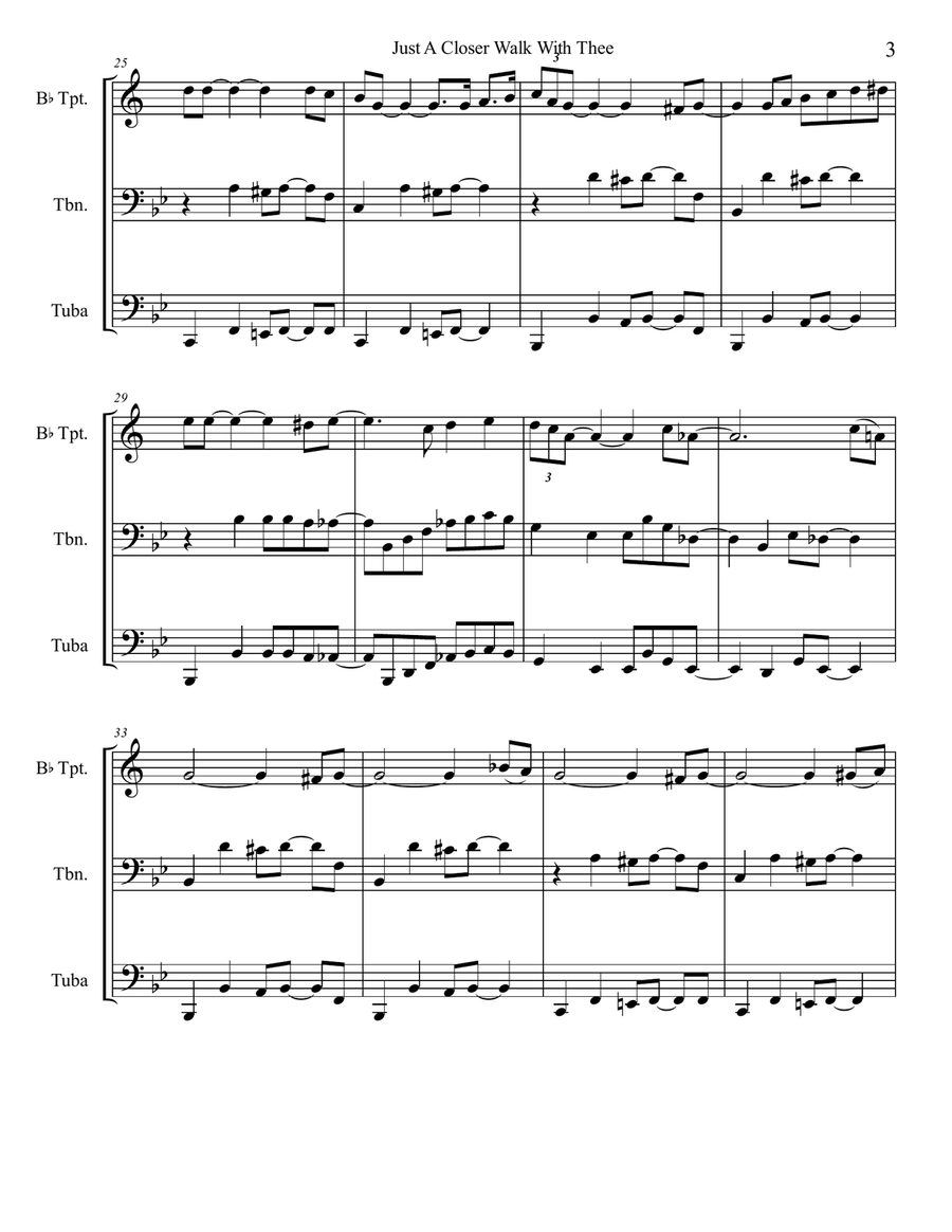 Just A Closer Walk With Thee - Mixed Brass Trio (Trumpet,Trombone,Tuba) - Jazz Funeral Style Brass Trio scores gallery preview page 3