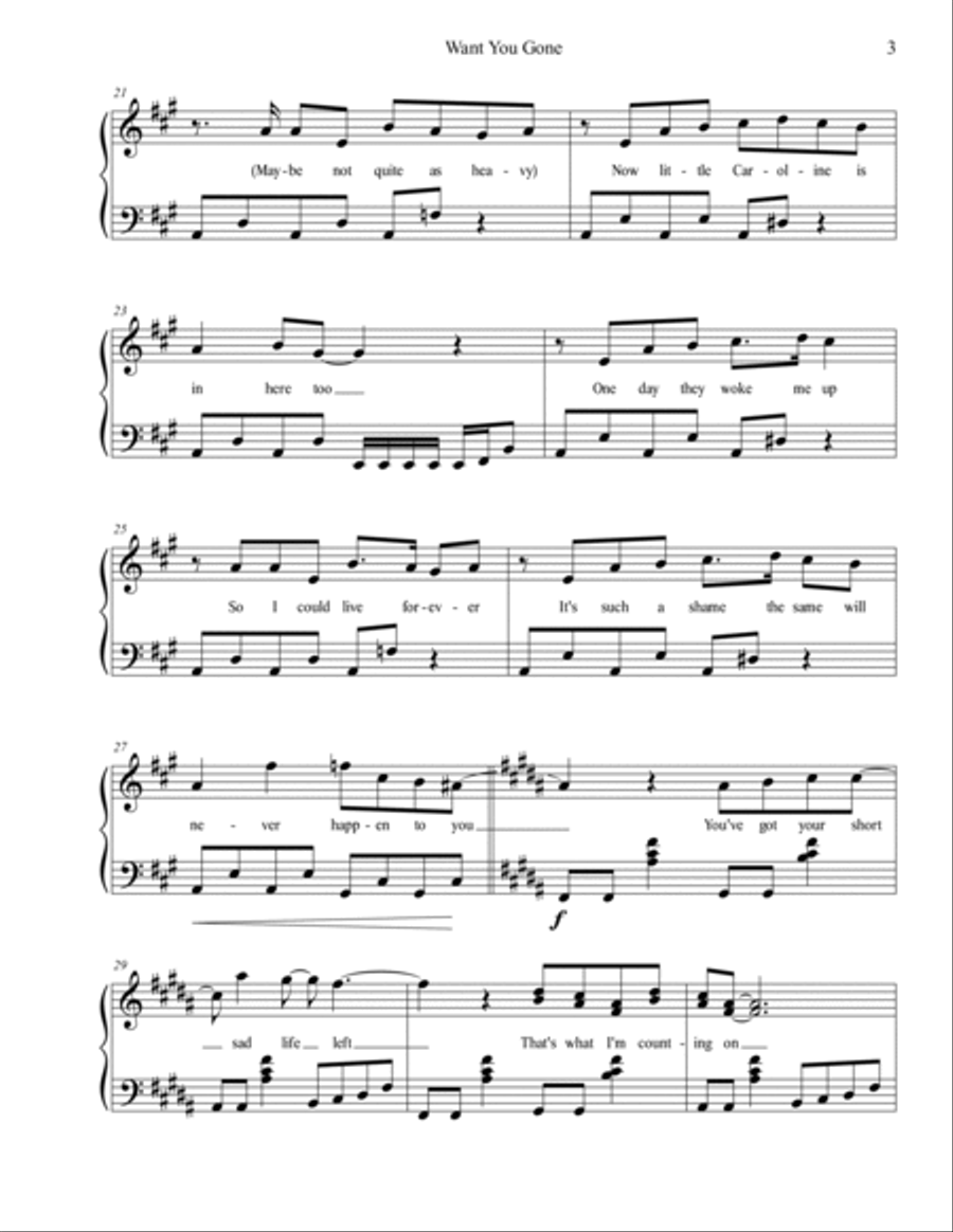 Want You Gone Want You Gone Piano Solo scores gallery preview page 3