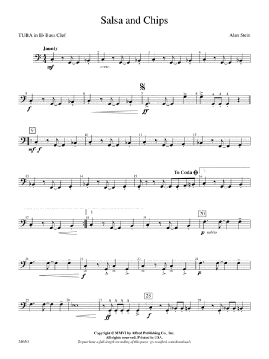 Salsa and Chips: (World Part) E-flat Tuba B.C. Concert Band scores gallery preview page 1