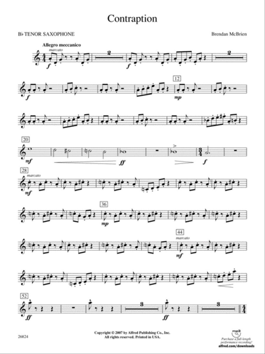 Contraption: B-flat Tenor Saxophone Concert Band scores gallery preview page 1