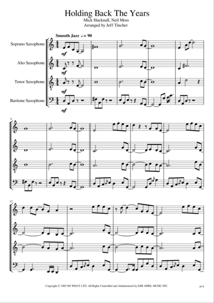Holding Back The Years Woodwind Quartet scores gallery preview page 2