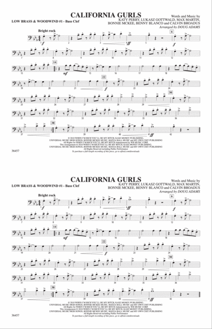 California Gurls: Low Brass & Woodwinds #1 - Bass Clef Marching Band scores gallery preview page 1