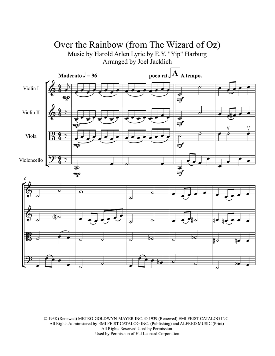 Over The Rainbow (from The Wizard Of Oz) String Quartet scores gallery preview page 1