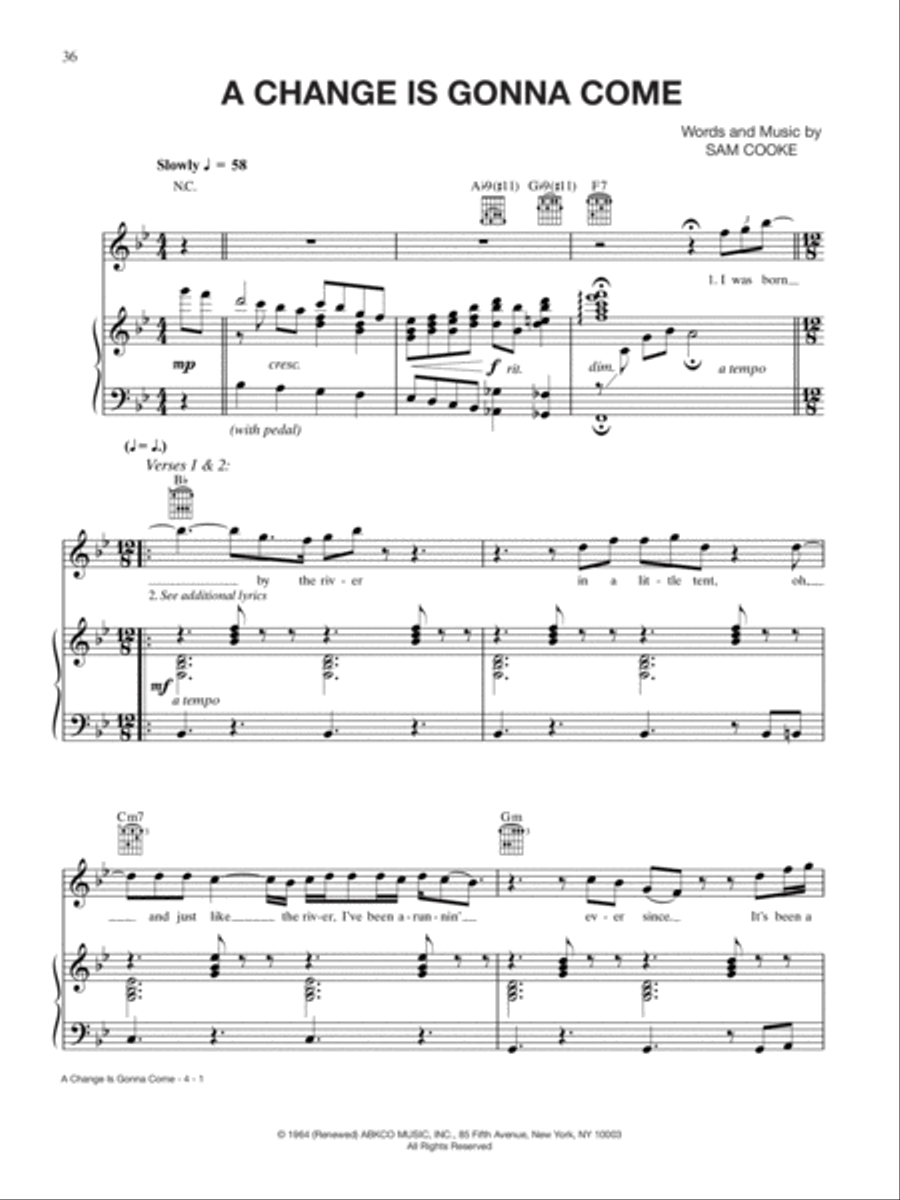 A Change is Gonna Come A Change is Gonna Come Piano, Vocal, Guitar scores gallery preview page 1