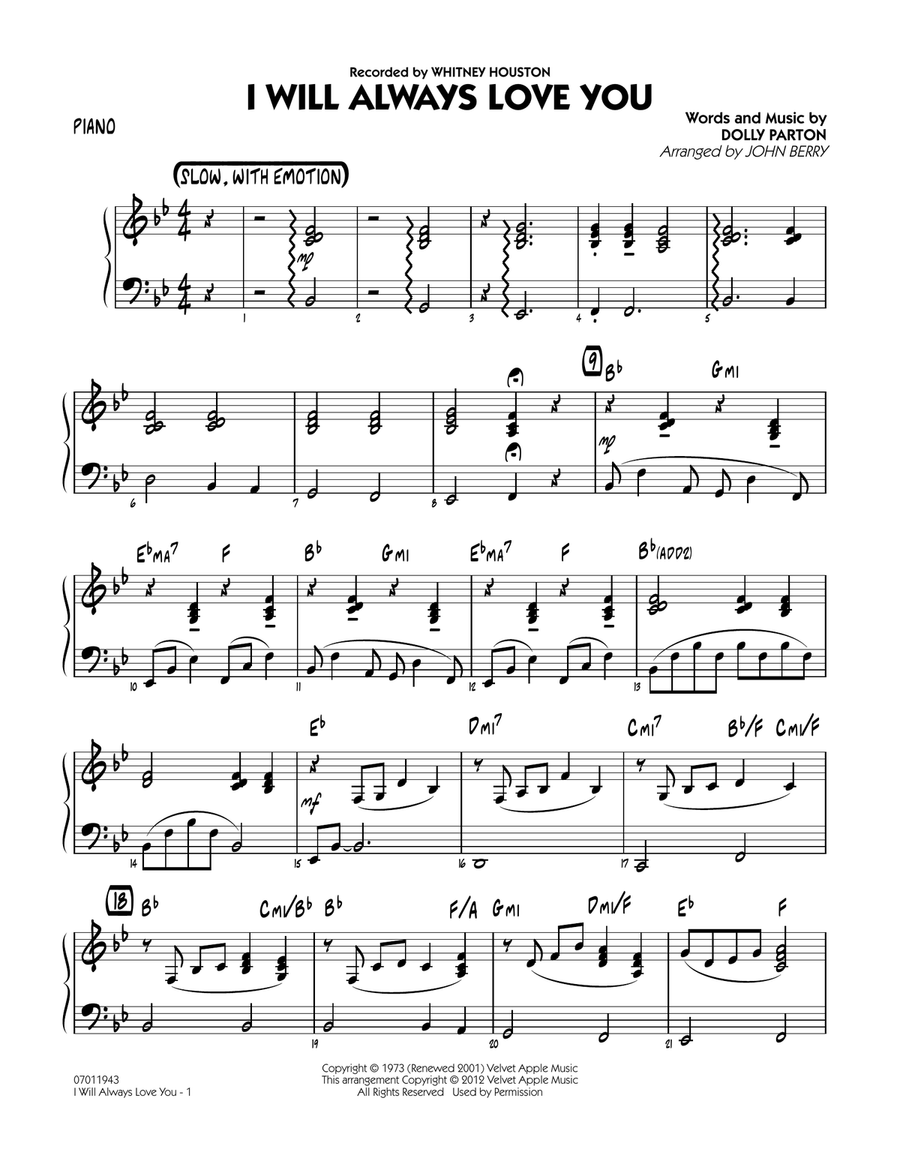 I Will Always Love You - Piano Jazz Ensemble scores gallery preview page 1