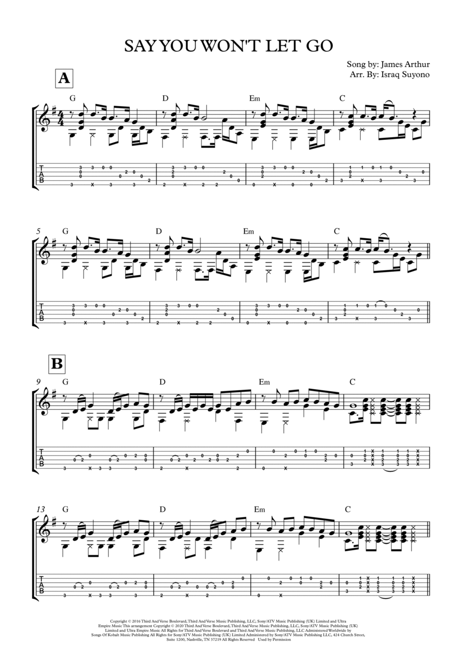 SAY YOU WON'T LET GO SAY YOU WON'T LET GO Electric Guitar scores gallery preview page 1