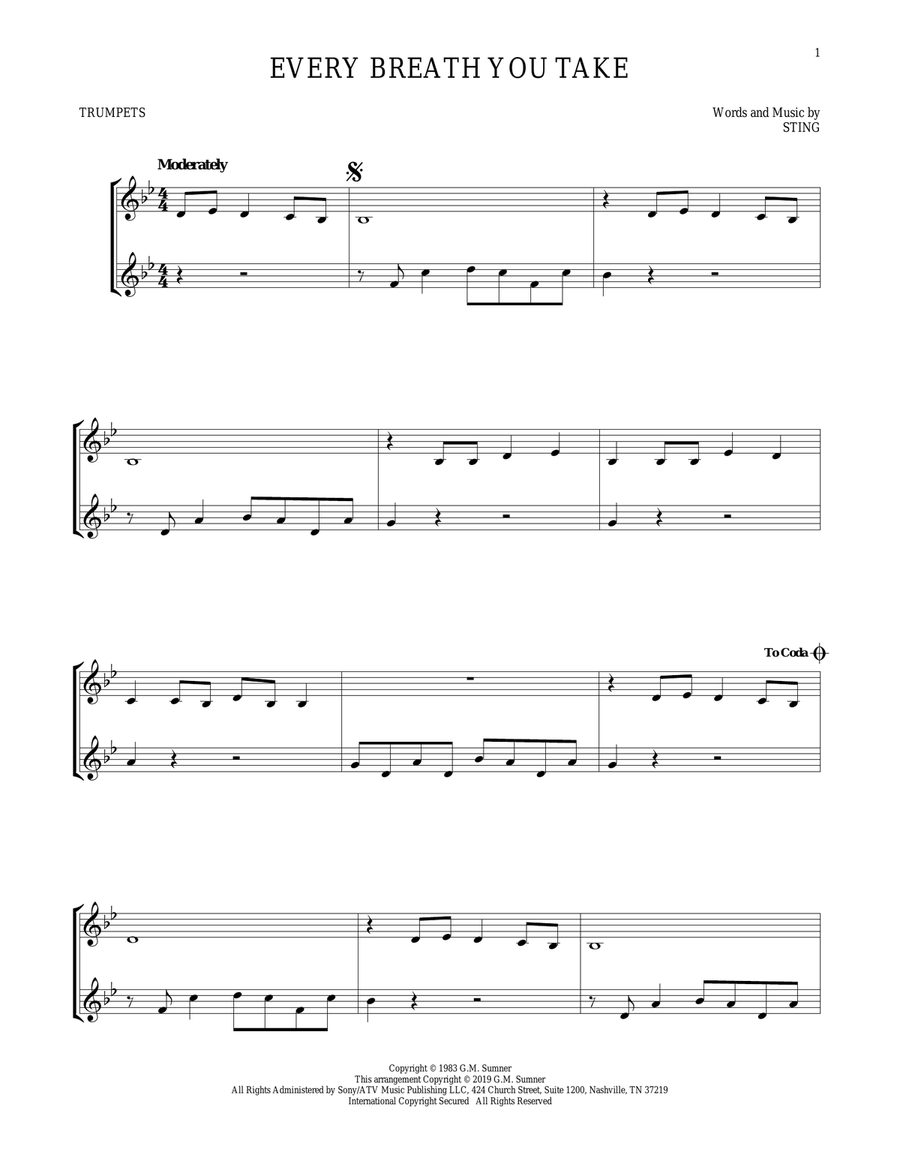 Every Breath You Take Every Breath You Take Trumpet Duet scores gallery preview page 1