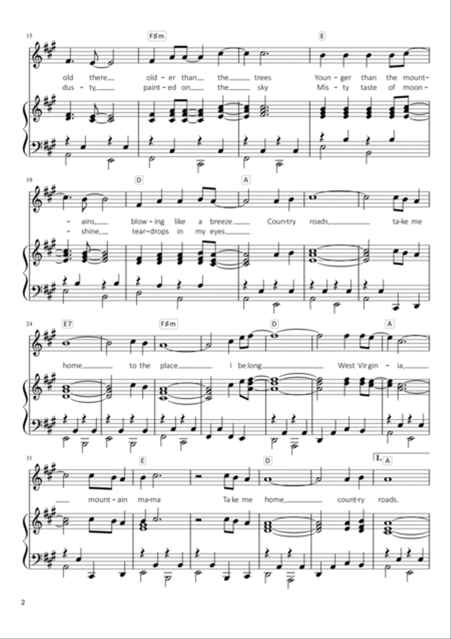 Take Me Home, Country Roads Voice scores gallery preview page 2