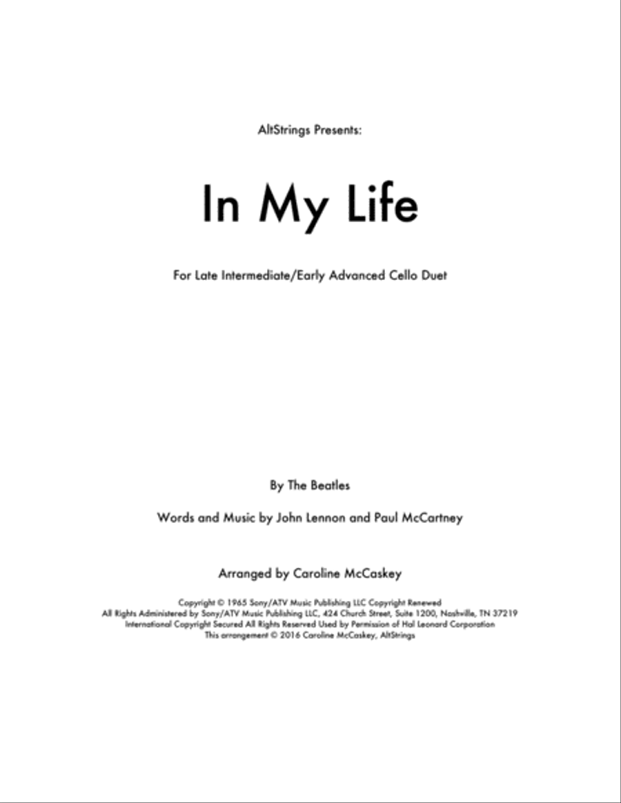 In My Life In My Life String Duet scores gallery preview page 1