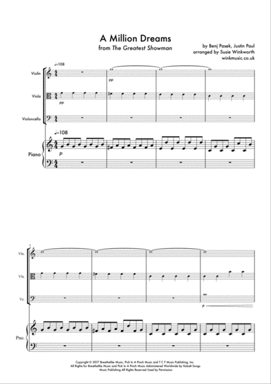 A Million Dreams Piano Quartet scores gallery preview page 1