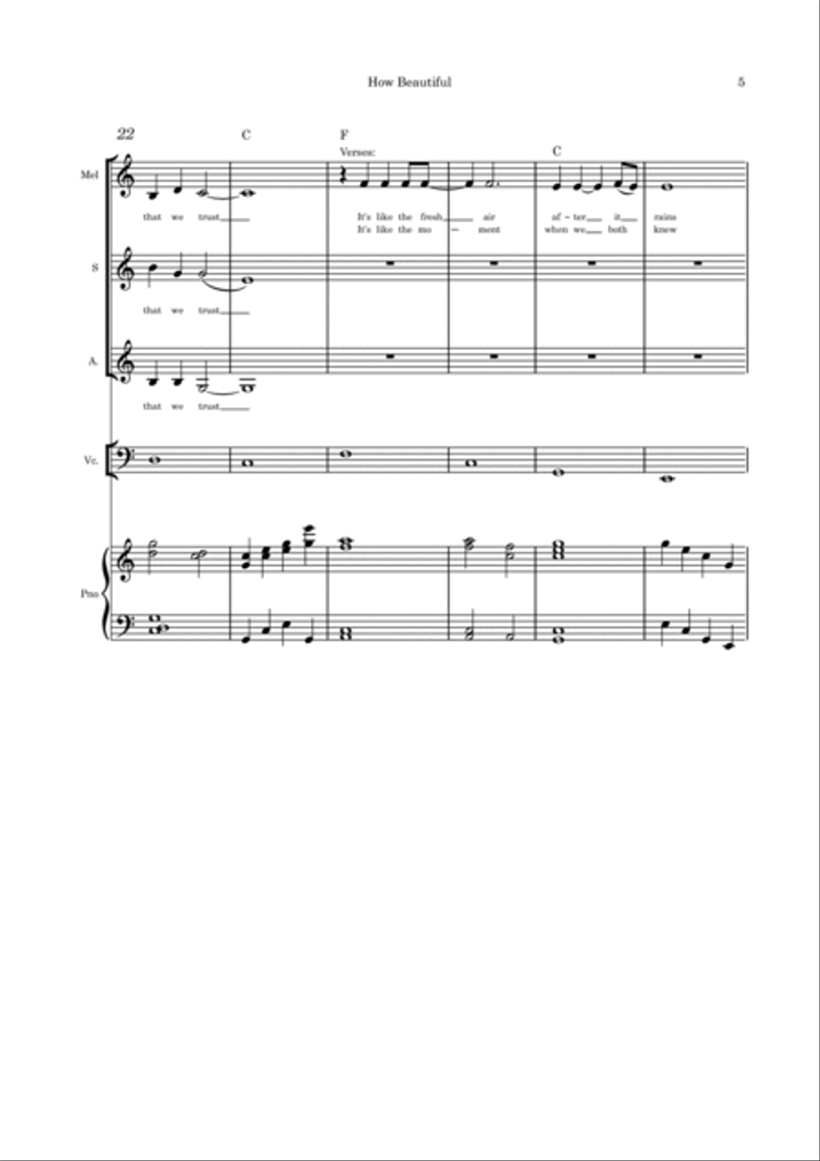 How Beautiful (Is the Love Between the Two of Us) - vocal trio, cello (with parts) and piano Piano, Vocal, Guitar scores gallery preview page 5