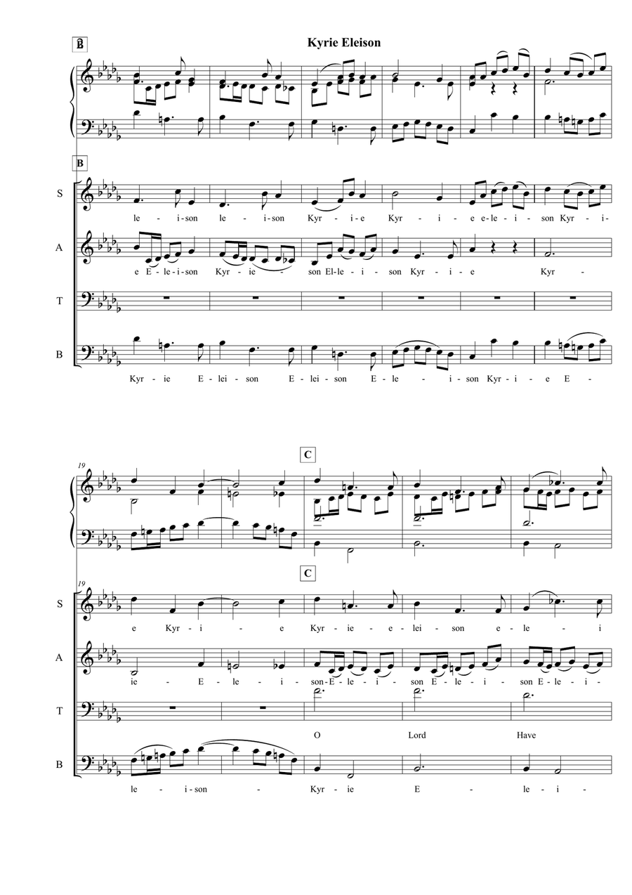 Kyrie Eleison, for SATB and Piano. 4-Part scores gallery preview page 3