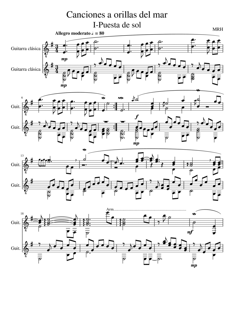A orillas del mar de Canarias: I-Puesta de sol Acoustic Guitar scores gallery preview page 1