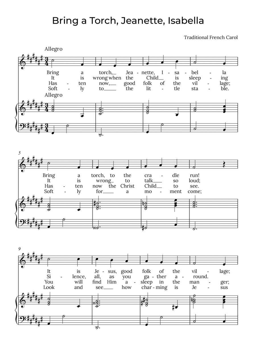 Bring a Torch, Isabella - Alto in F#, Jeanette Alto Voice scores gallery preview page 1
