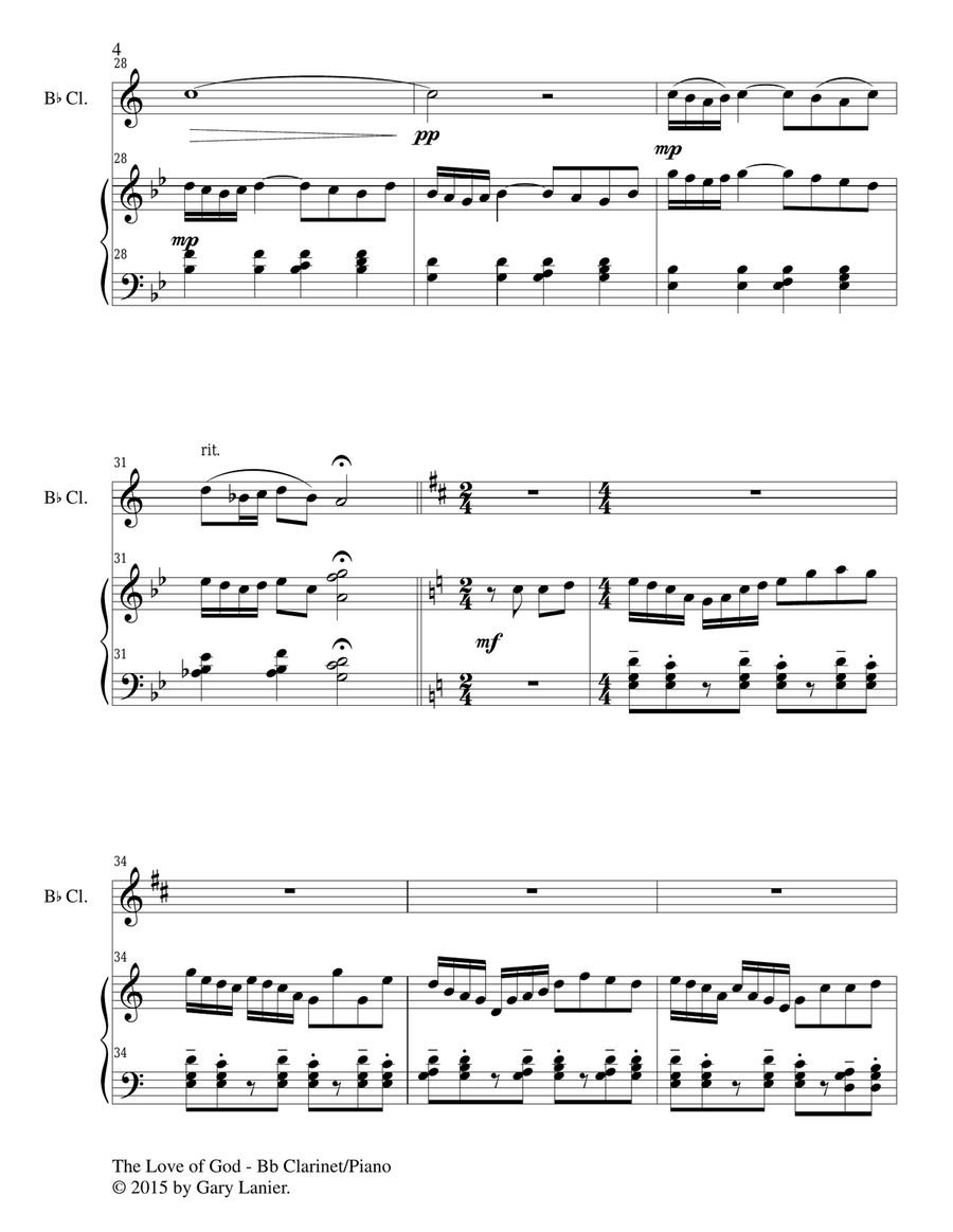 THE LOVE OF GOD (Duet – Bb Clarinet and Piano/Score and Parts) Woodwind Duet scores gallery preview page 5