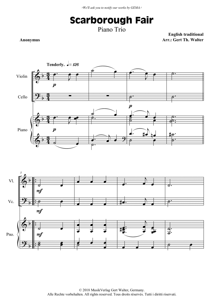 Scarborough Fair Piano Trio scores gallery preview page 1