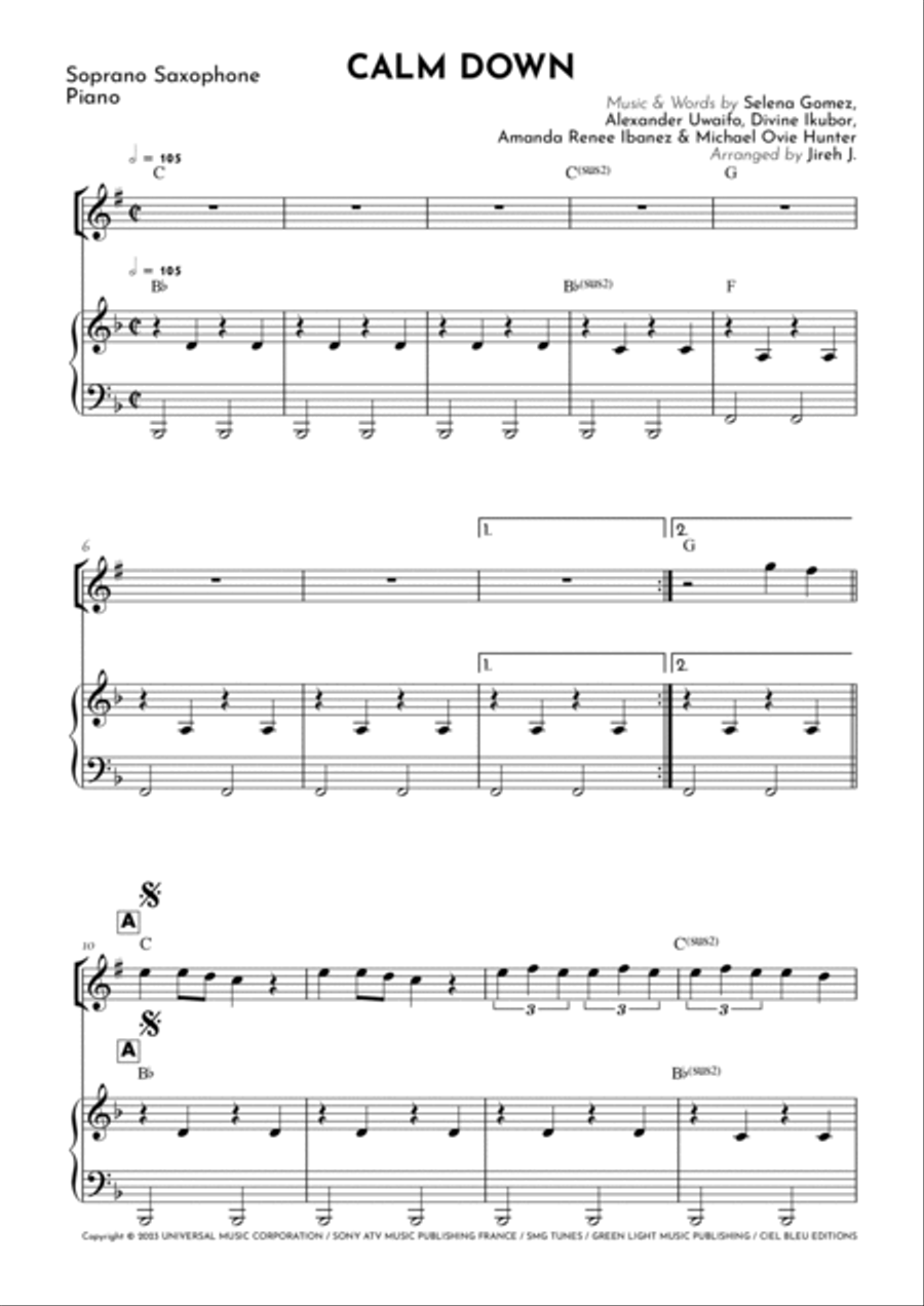 Calm Down Soprano Saxophone scores gallery preview page 2