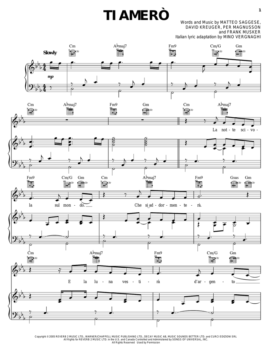 Ti Amero Ti Amero Piano, Vocal, Guitar scores gallery preview page 1