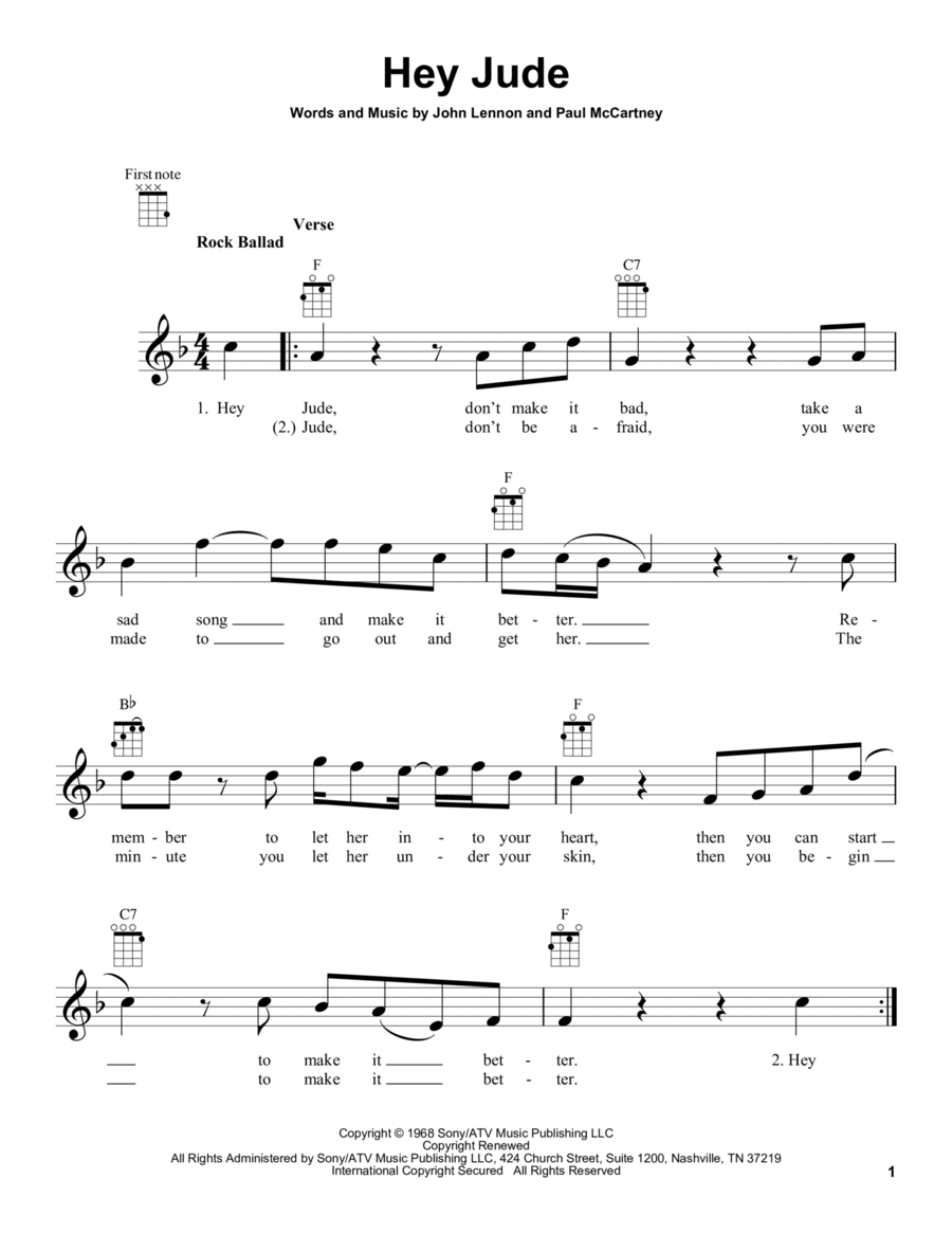 Hey Jude Ukulele scores gallery preview page 1