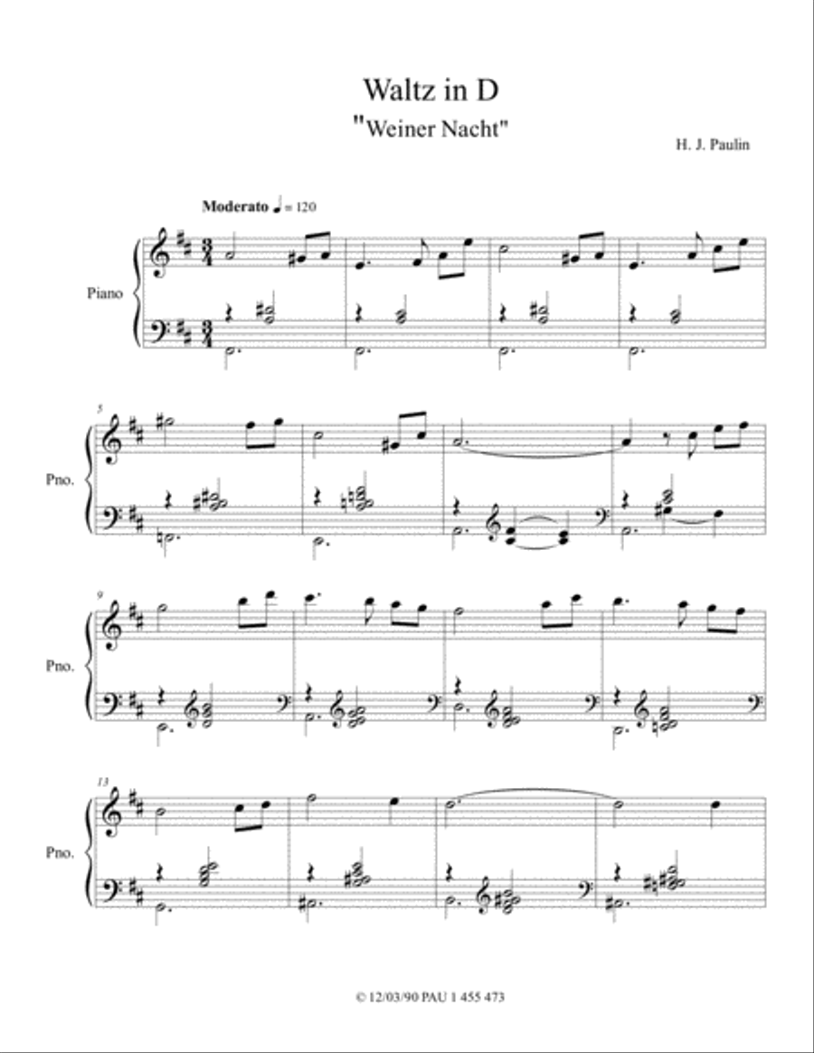 Waltz in D, subtitle: Wiener Nacht (Vienna Night) Piano Solo scores gallery preview page 1