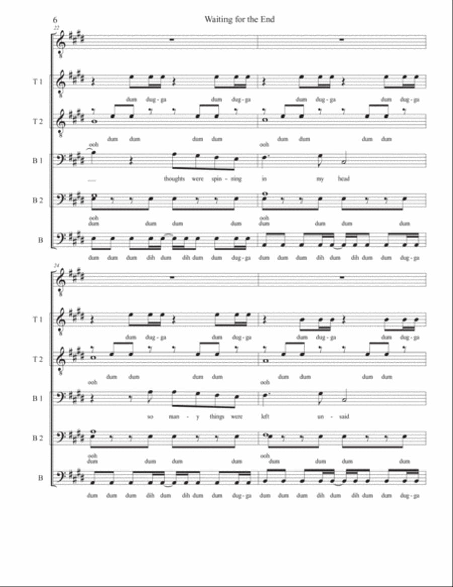 Waiting For The End A Cappella scores gallery preview page 6