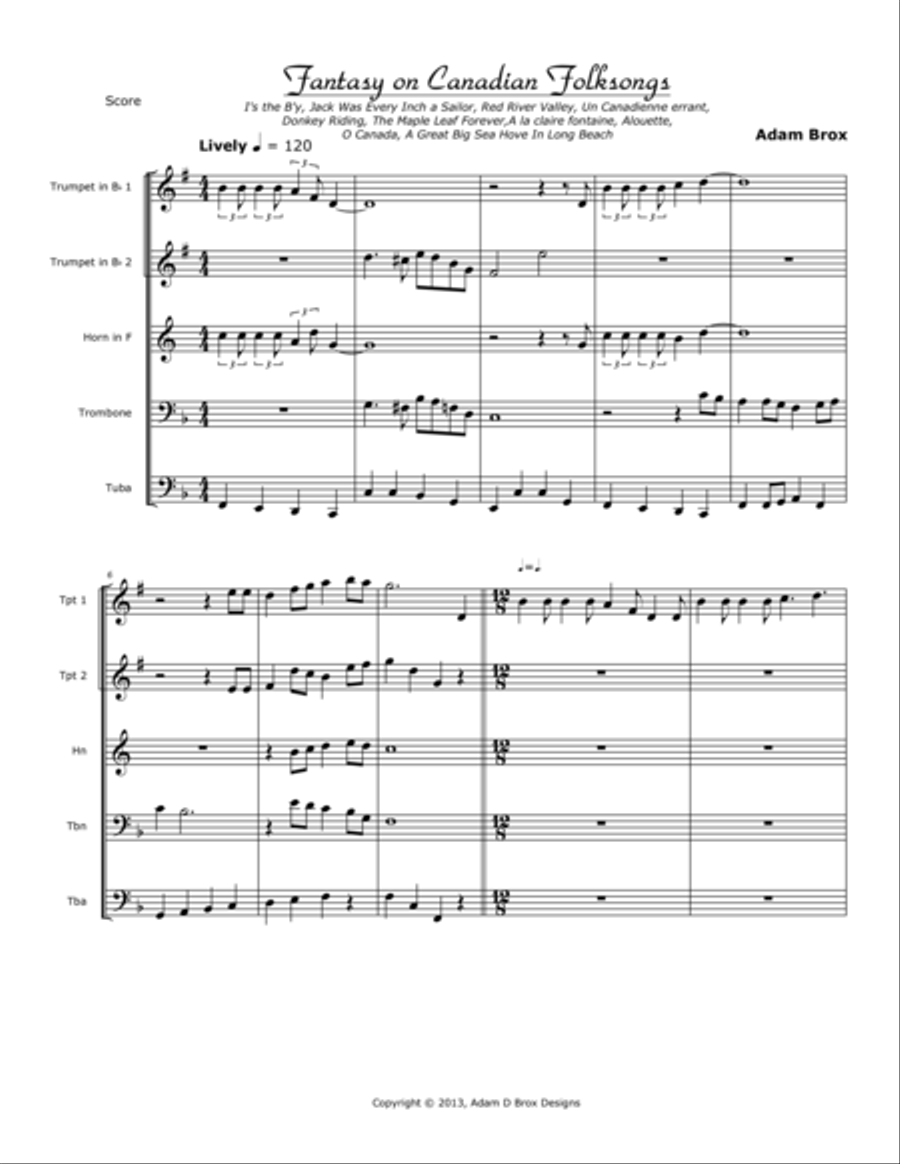 Fantasy of Canadian Folksongs Brass Ensemble scores gallery preview page 1