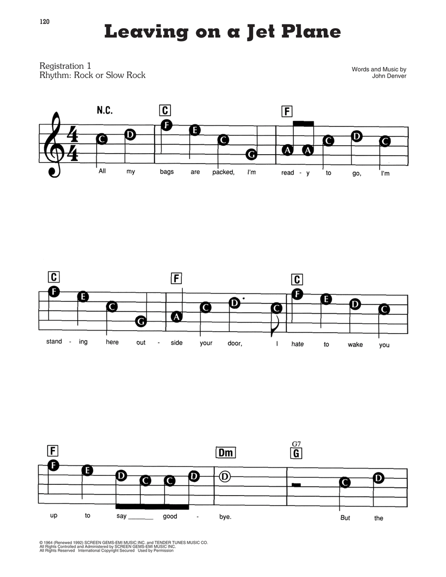 Leaving On A Jet Plane Electronic Keyboard scores gallery preview page 1